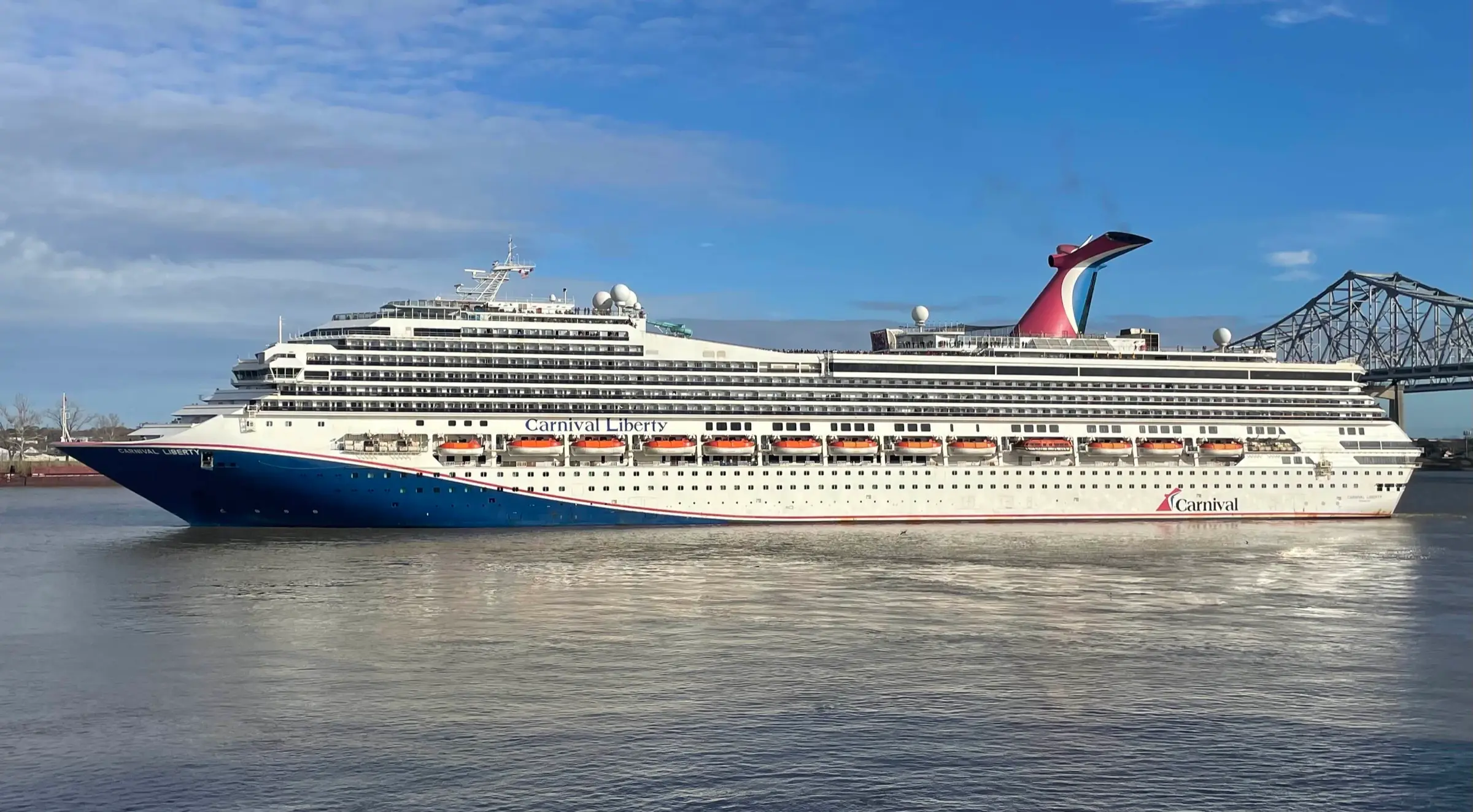 Carnival Liberty sailing on the Mississippi River at New Orleans in January 2025